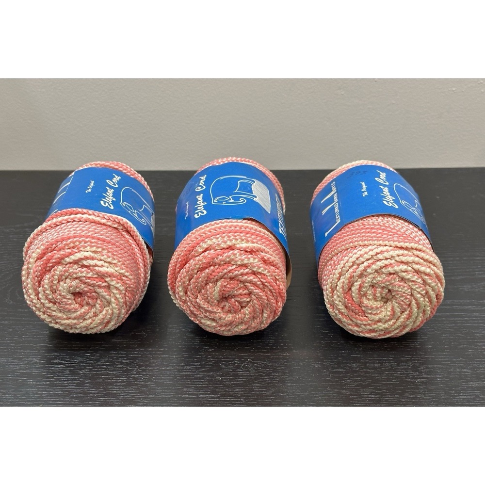 Lot of 3 Vintage Macrame Elefant Cord Textured Herculon Olefin Fiber Pink White - Picture 3 of 5